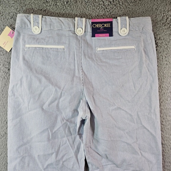 NWT Cherokee Pants Women Size 16 30x30 Adjustable Waist Blue White Striped - Picture 9 of 15